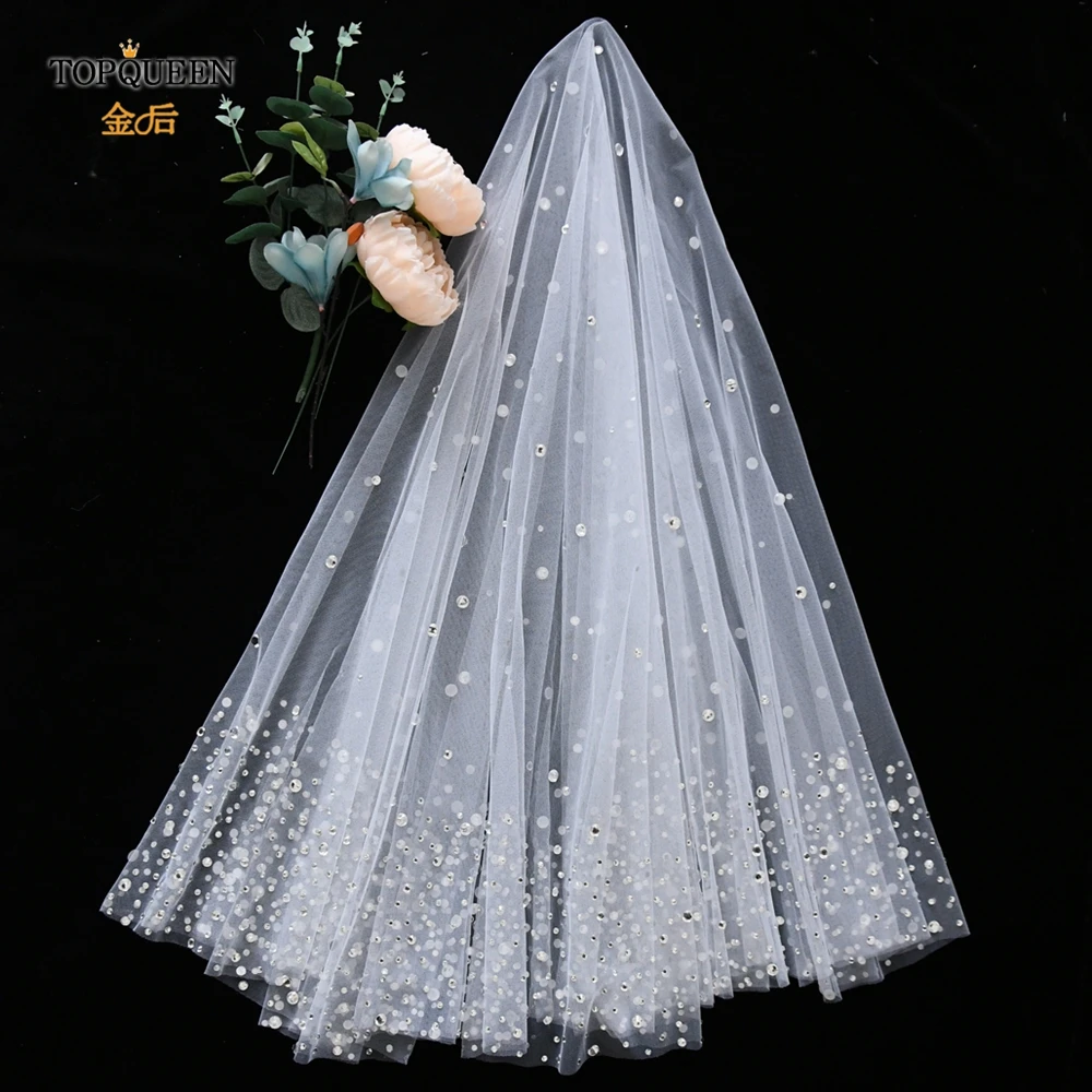 

TOPQUEEN V29 Wedding Veil with Crystal Rhinestone Edge Bridal Veils Wedding Crystal Beaded Bridal Shower Veil Wedding Decoration