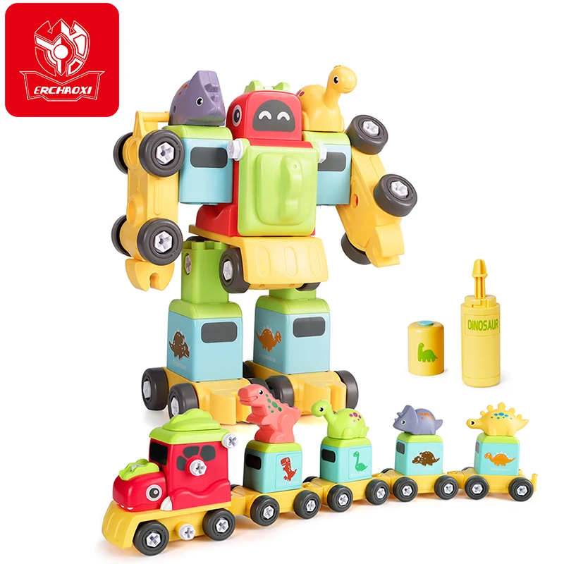 ERCHAOXI-destornillador de dinosaurio para ni&ntilde;os, juguete de coche, tren, Robot, pl&aacute;stico, desmontaje, desmontaje-0