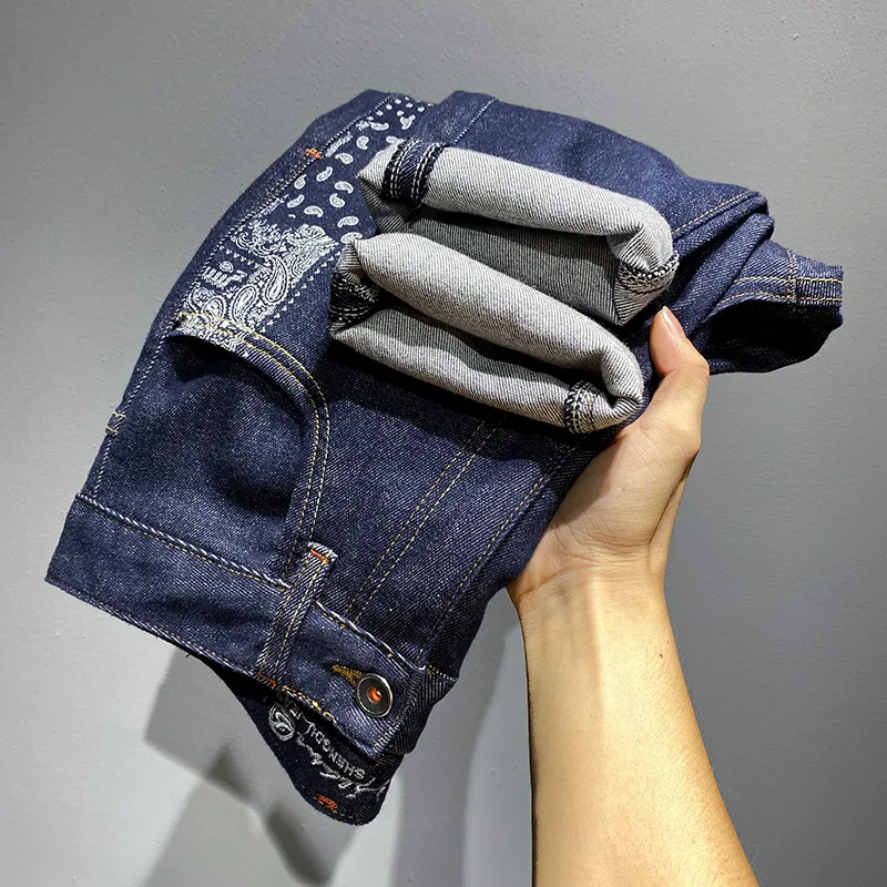 New Autumn/Winter Men's Korean Casual Slim Blue Jeans High-quality Printed Stretch Straight-leg Jeans Pants Plus Size 36 38