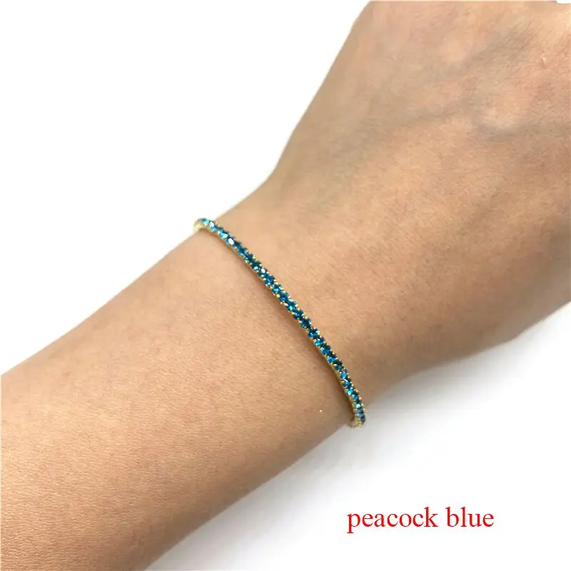 Peacock blue 1 шт Стразы Браслеты Изящные сложенные Браслеты эластичные браслеты для женщин браслеты - Окраска металла: Peacock blue
