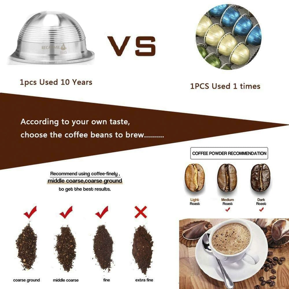 Многоразовая большая чашка ICafilasVVIP из нержавеющей стали для кофе Nespresso Vertuo