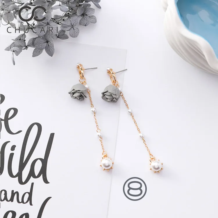 CHUCARI 2019 серые корейские модные милые серьги в форме цветка с имитацией жемчуга