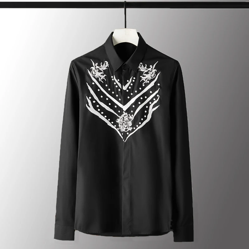 

2020 Cotton Mens Shirts Luxury Embroidry Long Sleeve Mens Dress Shirts Plus Size 4xl Solid Color Slim Fit Male Shirts