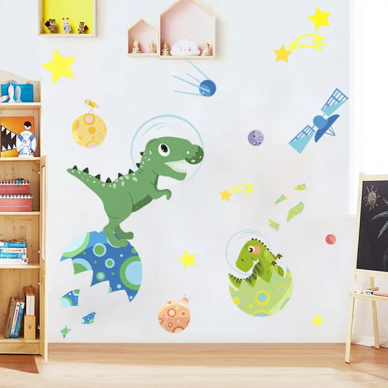 

Cartoon Planet Dinosaur wall Sticker DIY Baby Kids Room Doll House Wallpaper Decoration Self-adhesive Nursery Mural Decal