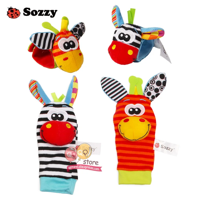 Zebra Pack of 4PCS Sozzy Детские Погремушки Мягкие плюшевые игрушки 4 шт ноги запястья Набор погремушек Мультфильм Новорожденные развития Развивающие игрушки для детей подарок - Цвет: Zebra Pack of 4PCS