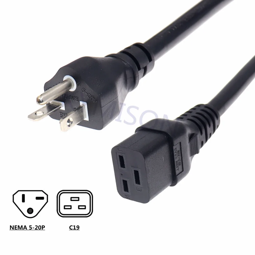 

US NEMA 5-20P to IEC C19 SJT Power Cord 20A 125V American Heavy-duty Computer Extension Cable 12AWG Power Line 1.8m(6ft)