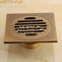 free shipping high quality antique brass carved flower art bathroom accessory floor drain waste grate100mm100mm yt 2104