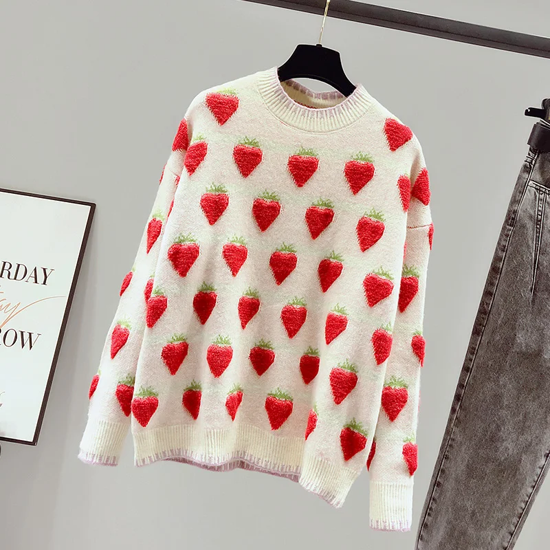 Вязаный свитер с вышивкой клубники FINEWORDS корейские винтажные милые