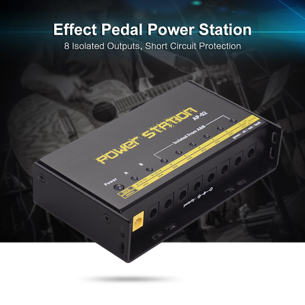 

Guitar Pedal Power Supply 8 DC Outputs for 9V / 12V / 18V Effect Pedal Boards Power Station Box