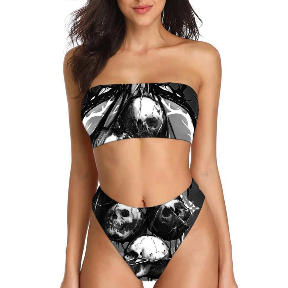 Devil Fashion Ladies Party Print SwimsUit Punk Tube Top Summer Swimsuit Sexy Black Punk Vest Top