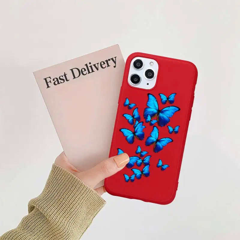 

Blue beautiful butterfly fashion Phone Case Candy Color Red for iPhone 11 12 pro XS MAX 8 7 6 6S Plus X 5S SE 2020 XR