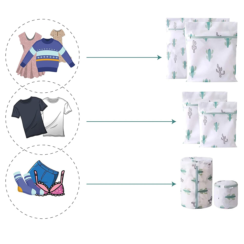 

6pcs Printing Zippered Mesh Laundry Bag Polyester Washing Net Bag For Underwear Sock Washing Machine Pouch Clothes Bra Bags