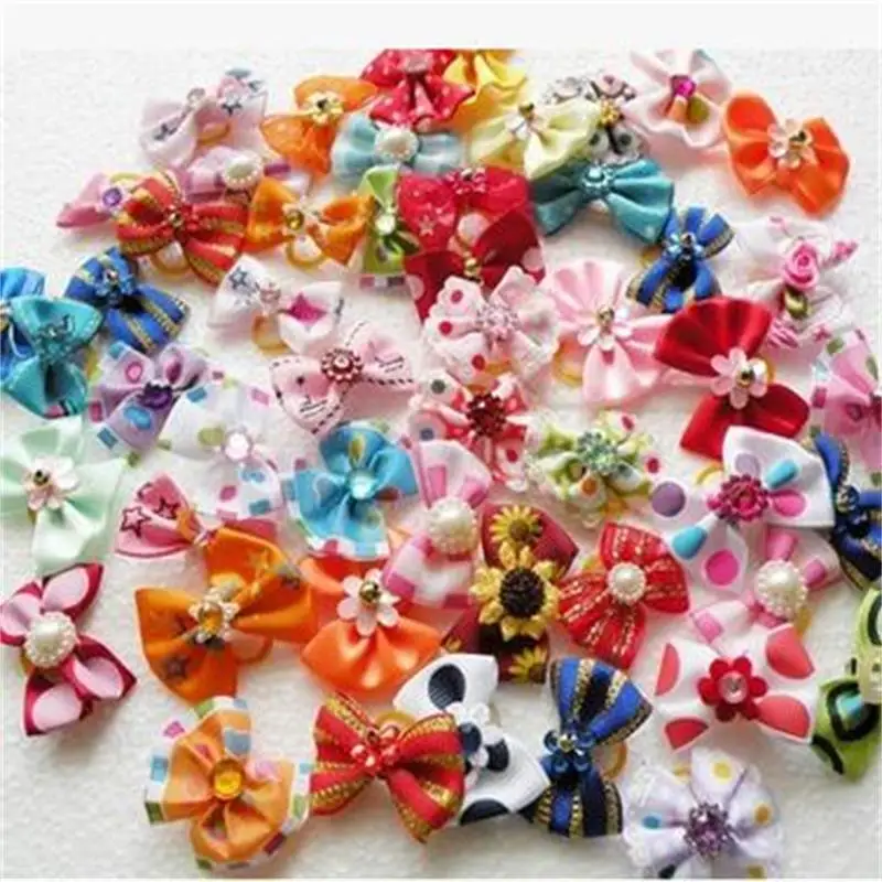 

200pcs/lot Big Sale Pet Beautiful Products Dog Grooming Bows Hair Accessories Pet Hair Tie Dog Bow With Elastic Rubber Band