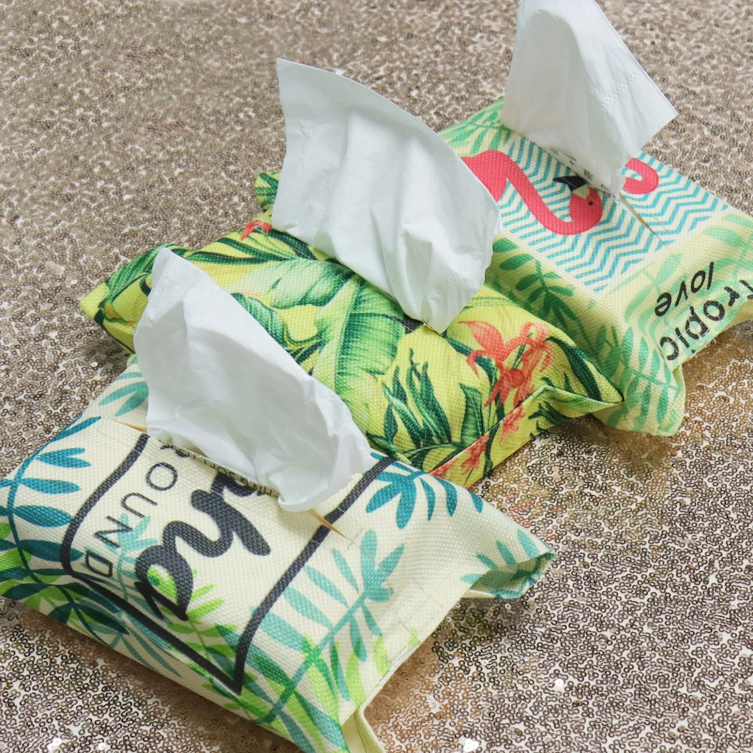 Green Leaf Flamingo Tissue Box Cloth Napkin Storage Bag Paper Container For Party Hotel Home Decoration
