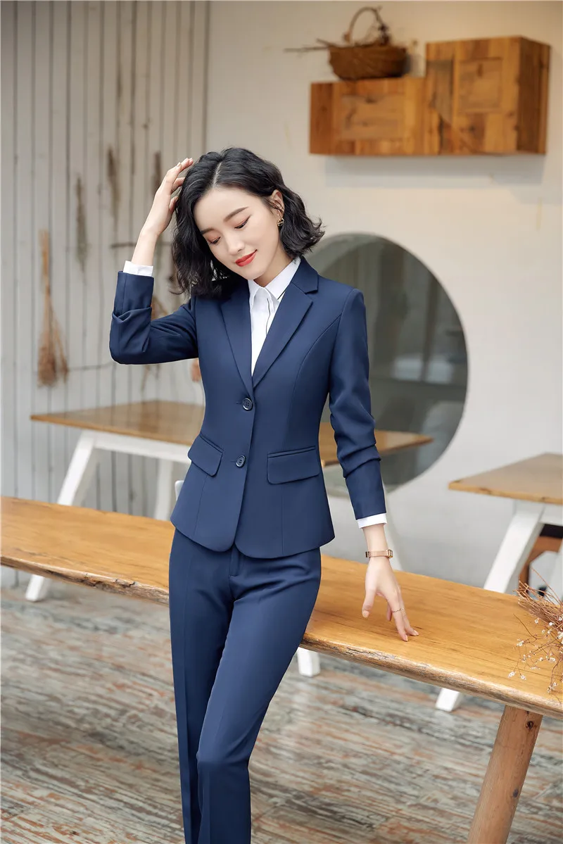 Новинка темно синяя модная форма дизайнерские брючные костюмы с жакетом и