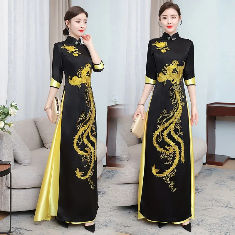 

Chinese Dragon Dress Robe Vintage Femme Vietnam Traditional Dress Oriental Ao Dai Dress Cheongsam Spring Dresses