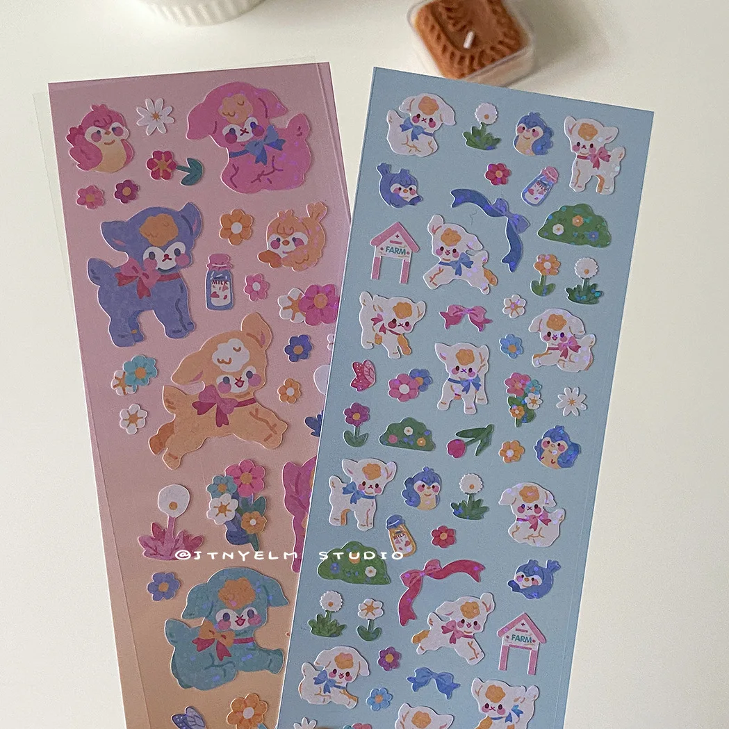 Корейский голографический милый мультфильм Рождество ягненок лазерная наклейка