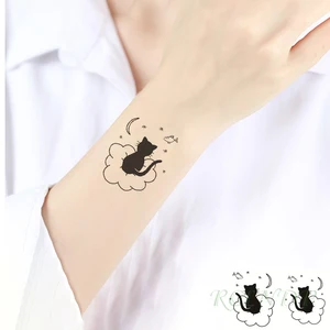 Водостойкие временные тату-наклейки, кошка, рыба, луна, звезда, поддельные тату флэш-тату, шея, рука, спина, стопы, боди-арт для женщин и мужчин