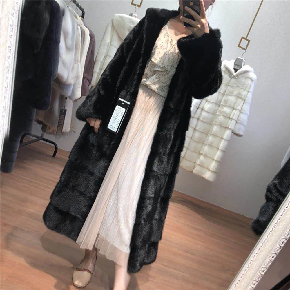 Новое поступление шуба из настоящей норки с капюшоном X-Long Pelt шуба из натурального меха для женщин из натуральной норки шуба зимняя теплая MKW-142