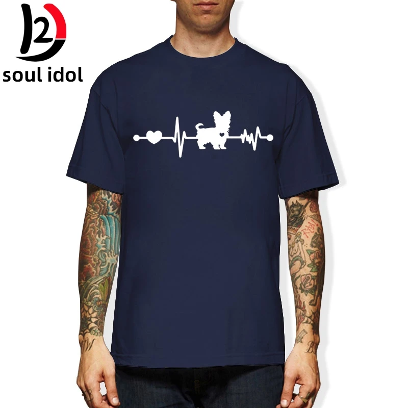 

D2 Heartbeat of Yorkshire Terrier T-shirts Men Funny Cotton Short Sleeve O-neck Tshirts Fashion Summer Style Brand T shirts