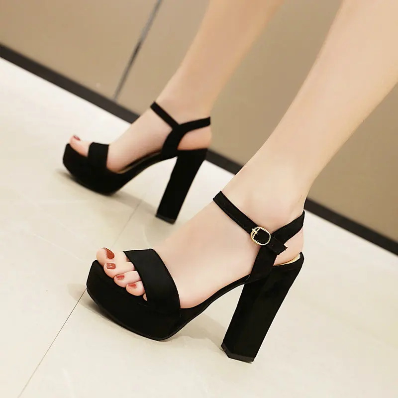

2020 Platform Square High Heel Women Sandals Buckle Open Toe Women High Heel Shoes Summer Party Shoes Black Beige