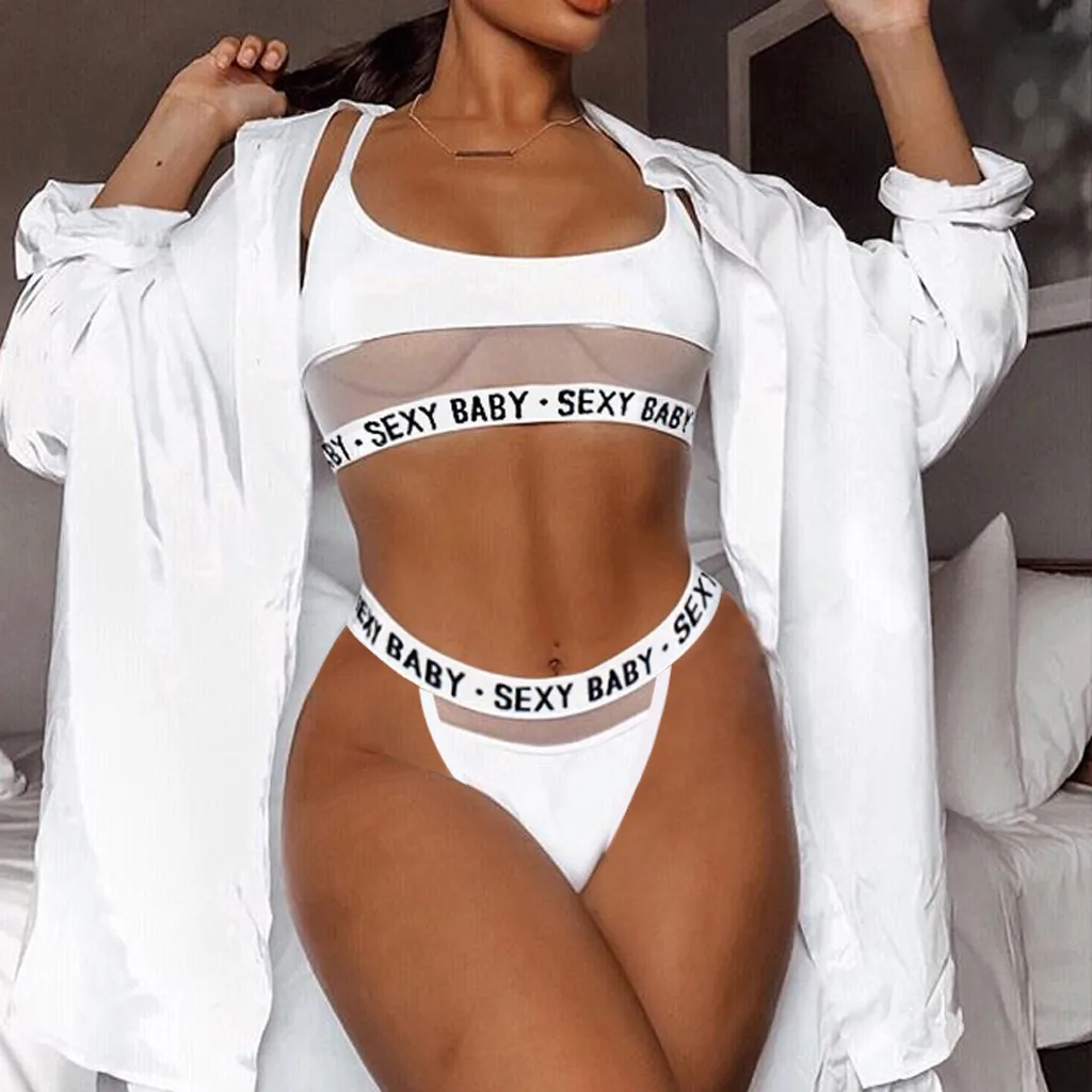 Модный женский комплект нижнего белья с буквенным принтом сексуальный стильный