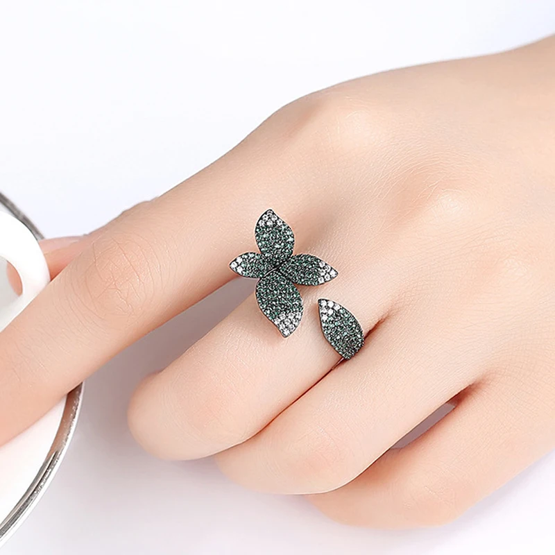 Кольцо в виде цветка с кристаллами модные стразы листьев регулируемые кольца на