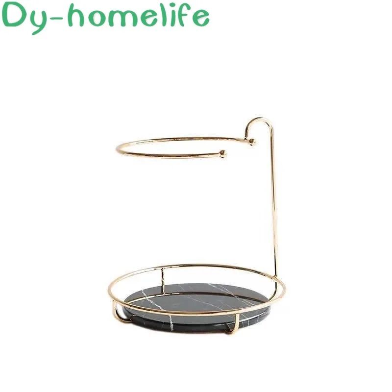 

Nordic Gold Double-layer Metal Frame Black Large Marble Tray Home Decoration Storage Supplies Jewelry Dessert Storage Tray