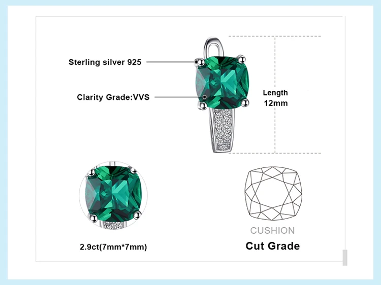 JewelryPalace подушки 3.1ct искусственный зеленый изумруд клип на серьги 925 пробы серебро ювелирные украшения для женщин Интимные аксессуары