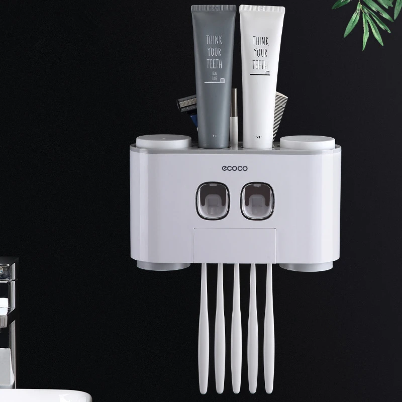 

Wall-mount Toothbrush Holder Auto Squeezing Toothpaste Dispenser Toothbrush Toothpaste Cup Storage Bathroom Accessories