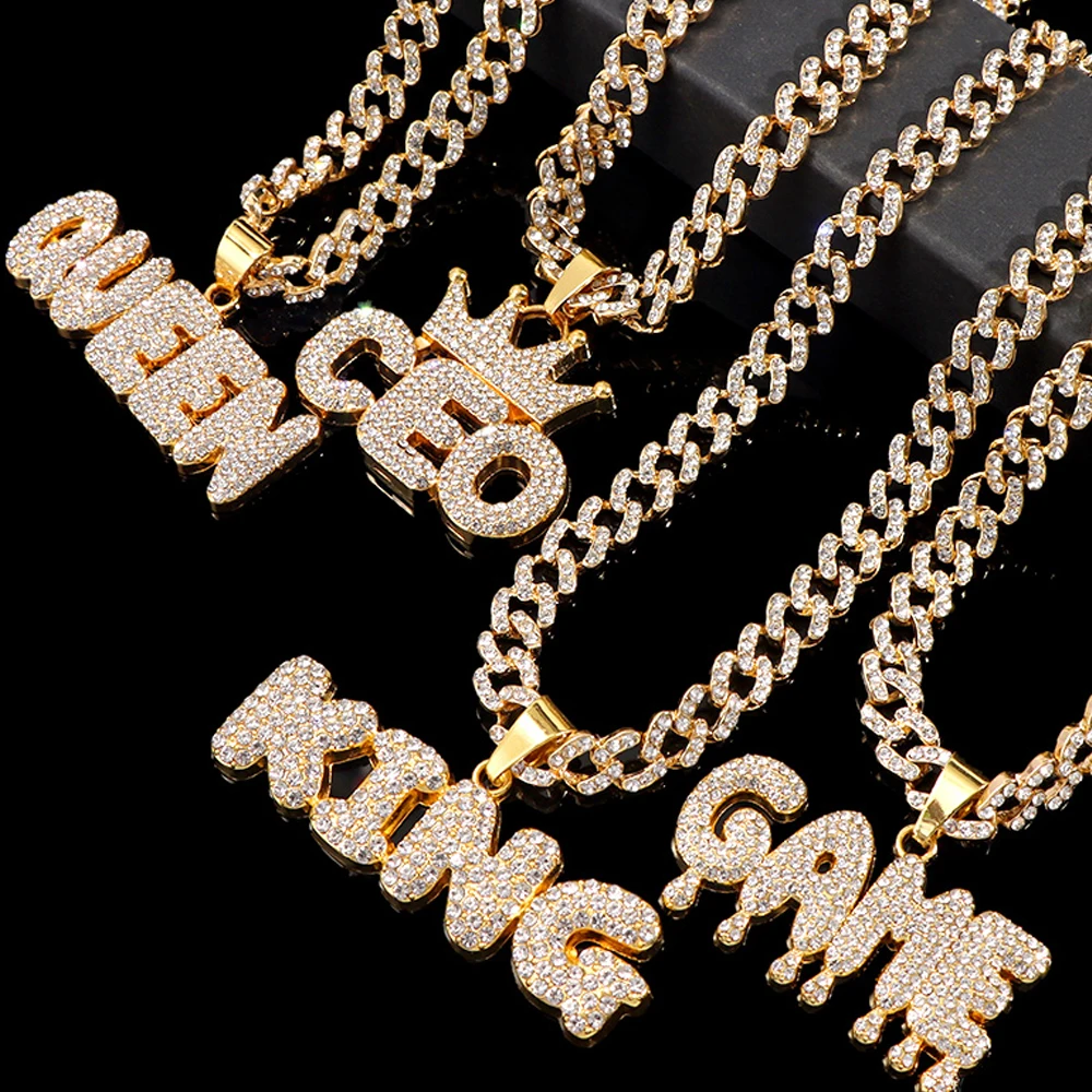 

Цепочка в стиле хип-хоп с подвесками в виде букв и надписей, кубинское ожерелье с цепочкой для женщин и мужчин, крупные Металлические ожерел...