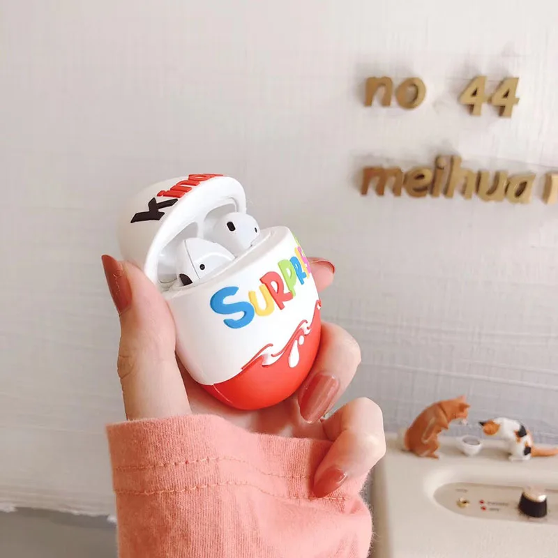 Мягкий силиконовый чехол для наушников AirPods 2 1 3D в виде милого яйца | Электроника