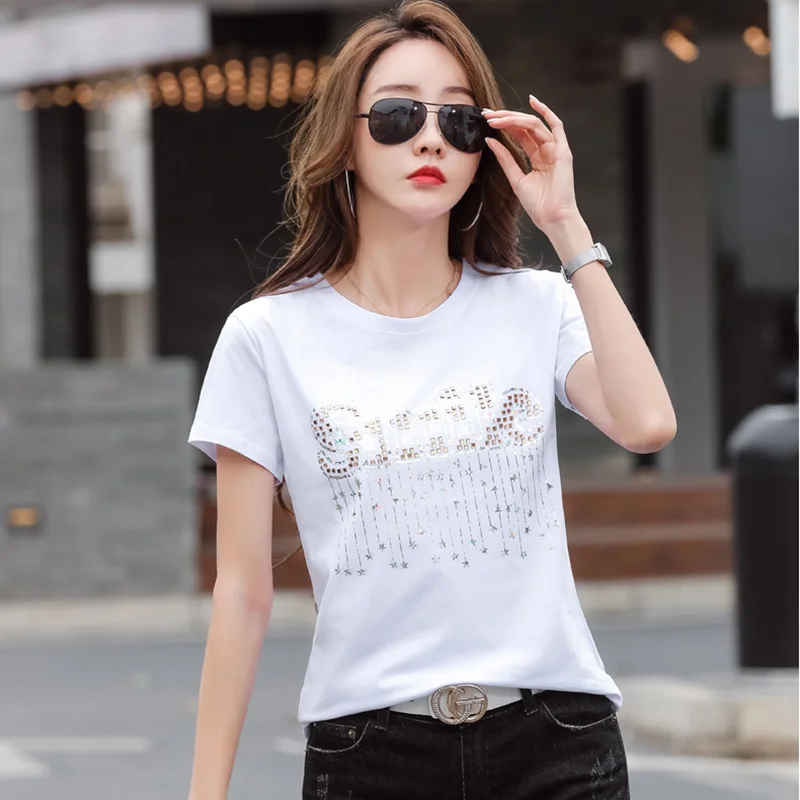 

Футболка женская хлопковая с коротким рукавом, круглым вырезом и бахромой