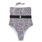 Женский Цельный купальник с леопардовым принтом, без рукавов, без бретелек, купальный костюм для лета, бикини, Женский цельный купальник