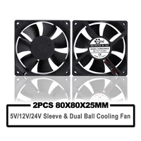 2pcs sxdool 5v 12v 24v 80mm 8cm cooling fan 80x80x25 mm 8025 sleeveball pc computer case fan diy router gpu cpu cooling fan