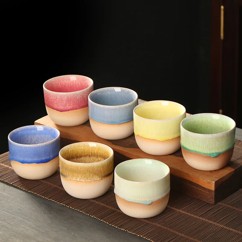 

120ML Creative Japanese Ceramic Tea Cup Single Cup Flow Glaze New Master Retro Coarse Pottery Cups Of Coffee Cup