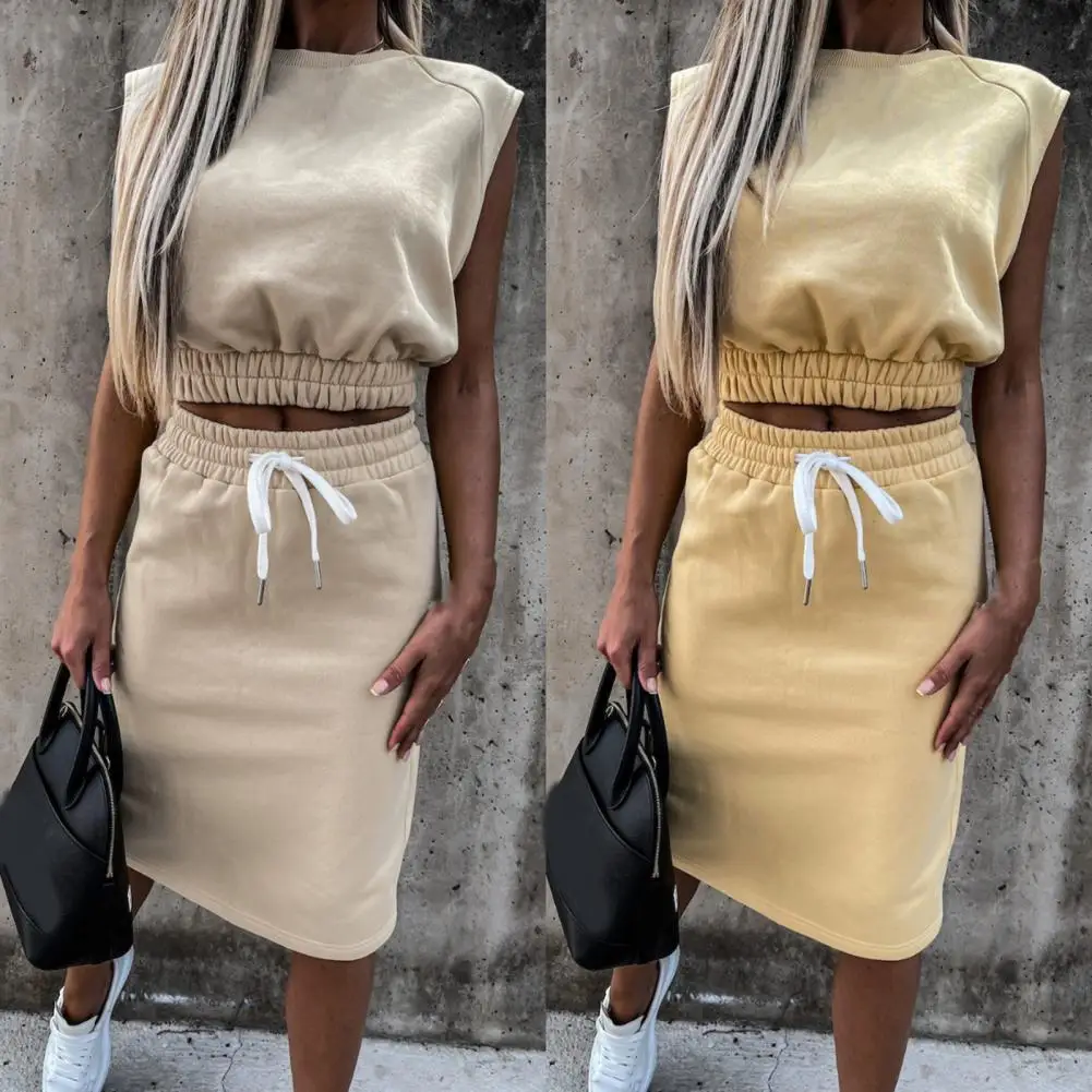 

conjunto de dos piezas para mujer conjunto Sexy sin mangas opAA97 Pullovers con cordón Midi conjunto de faldas para mujer