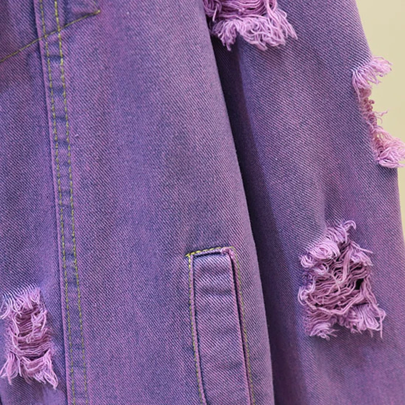 Весна-Осень 2020 Женские винтажные джинсовые куртки с градиентными отверстиями