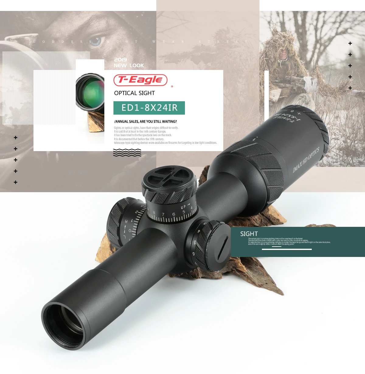 TEAGLE ED 1-8x24 IR Lange Eye Relief охотничий прицел тактический оптический прицел Verlichte Red Rifle Scope fit 30-06 308 AR1