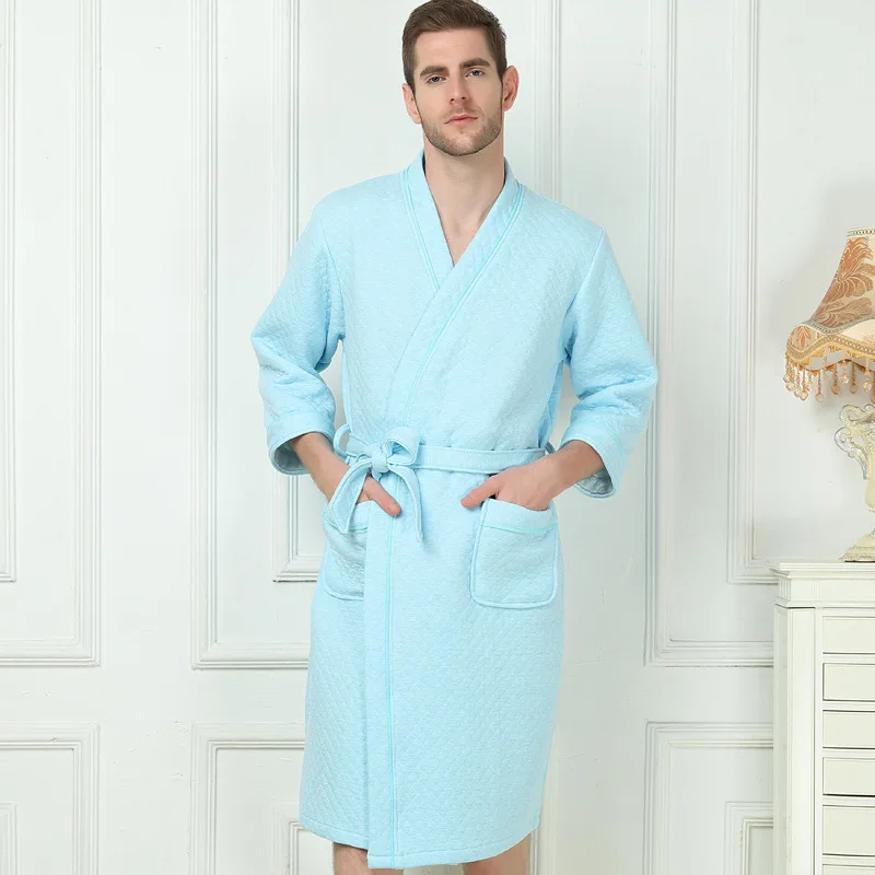 Новая ночная рубашка для пар Женская Осенняя длинная секция 100% хлопок стеганая