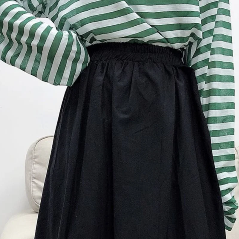 

Skirts Women Basic Summer Fashion All-match Solid Empire Classic Casual Simple Daily Cargo Teens Mid-Calf Elastic Waist Harajuku