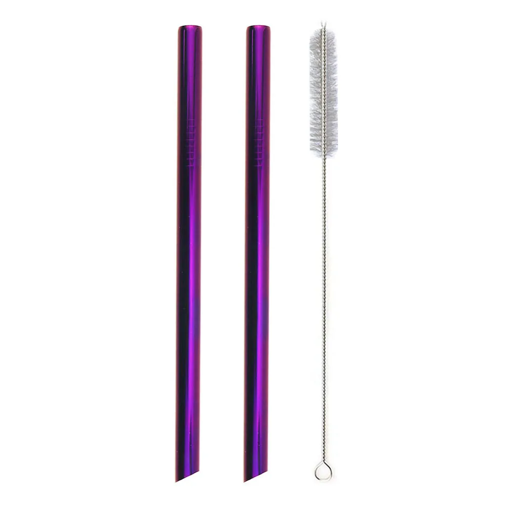purple 2pc 1/2pc 304 Нержавеющая сталь 12 мм соломинкой многоразовые металлическая соломинка острые верхние пузырь Чай Коктейльные трубочки вечерние с чистящая щетка - Цвет: purple 2pc