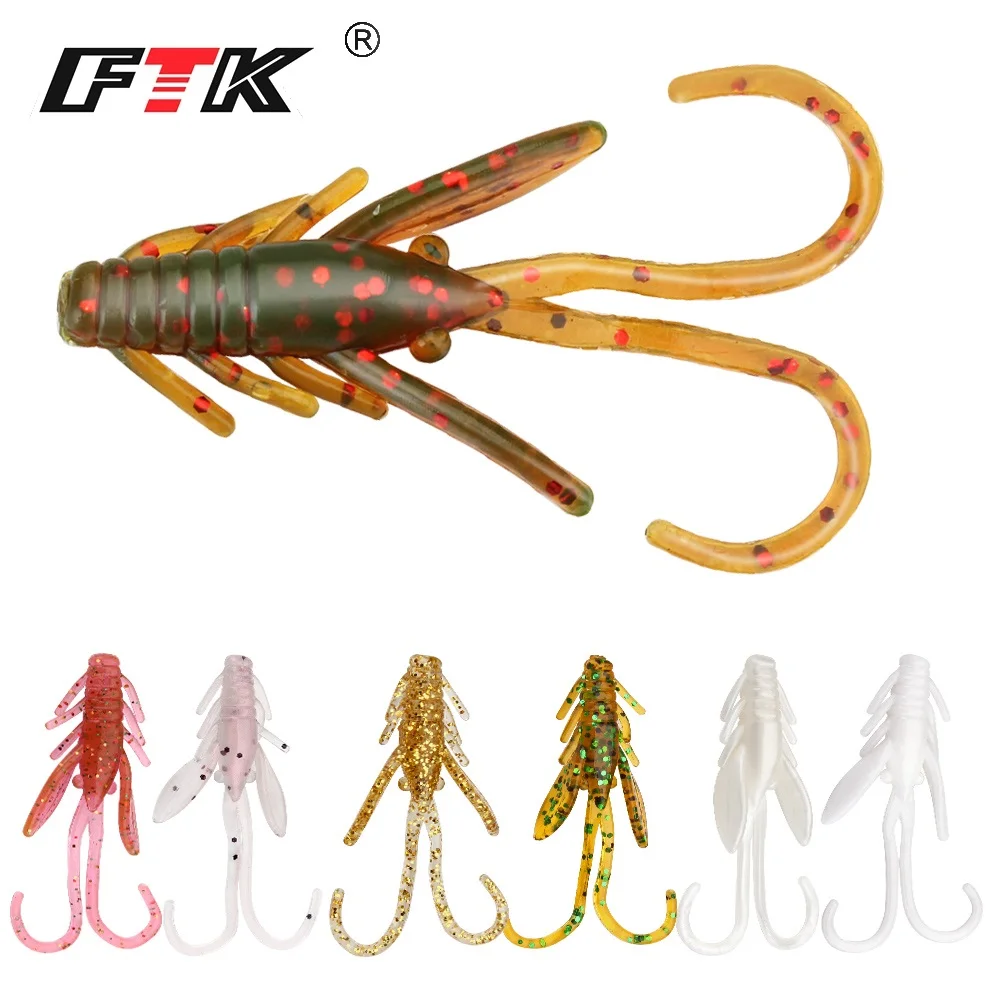 FTK 20pcs/Pack Supercontinent Shad Worm Insect Baits Soft Fishing Lure 4cm Silicone Bait Maggot Body Shrimp Wobblers for Fishing