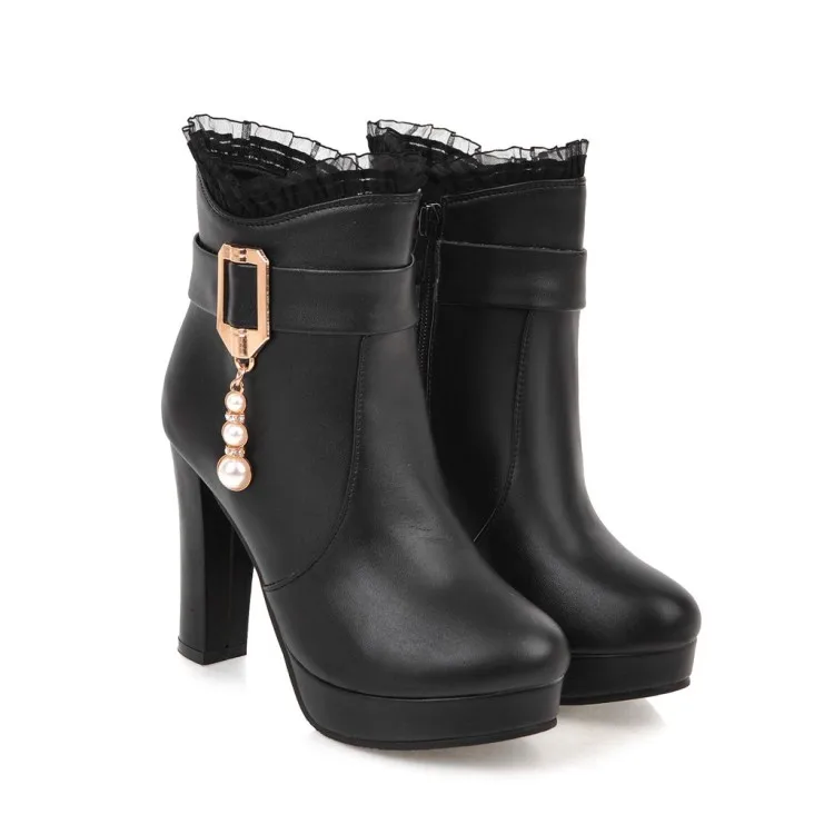Женские ботильоны с жемчужным ремешком ботинки на шнуровке молнии большой
