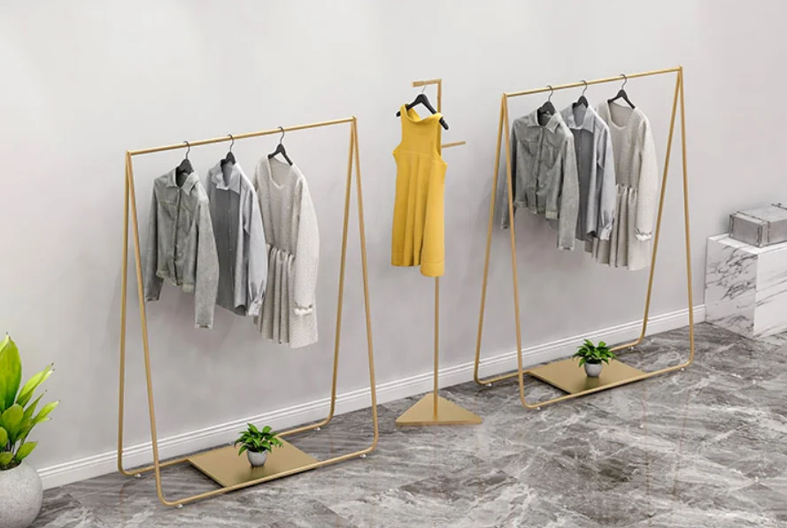 

Clothing store display shelf floor type light luxury nano gold hanger shelf clothes shelf display shelf simple upright