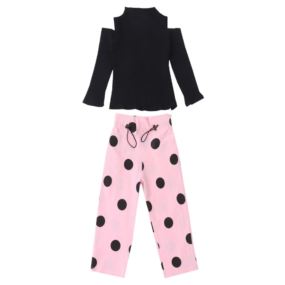 Детская одежда для девочек вязаный свитер и штаны в горошек наряды с открытыми