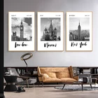 Черно-белая живопись на холсте, Нью-Йорк, Лондон, Сидней, Токио, здание, плакаты, принты, настенные картины, декор для гостиной