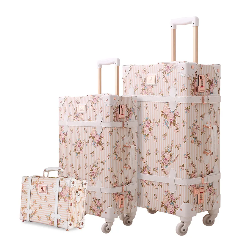 3pcs beige 3 шт./компл. легкий Винтаж принт 3 предмета Чемодан комплект 2" 26"& 13 ''косметический чехол womentravel комплект с сумкой чехол с колесами Обтекателя втулки - Цвет: 3pcs beige