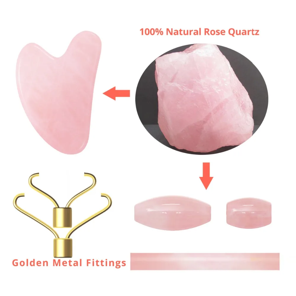 

Rose Quartz Jade Roller Massager For Face Natural Stone Massage Facial Gouache Scraper For Back Body Gua Sha Skincare Slimming