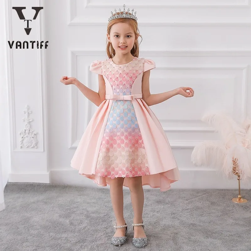 

2021Summer Children Fancy Flying Sleeve Princess Dress Flower Girl Handmade Beaded Sequins Christmas Performance Wedding Dresses
